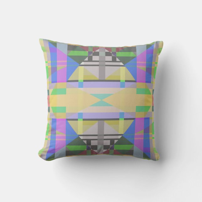 Yellow Green Blue Lila Geometric Kissen (Vorderseite)