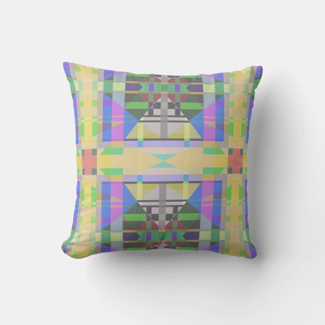Yellow Green Blue Lila Geometric Kissen (Vorderseite)