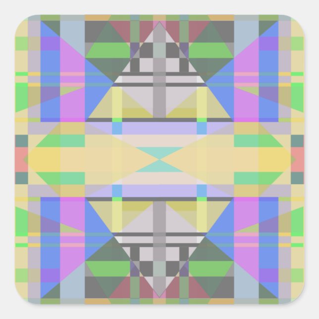 Yellow Green Blue Lila Geometric Quadratischer Aufkleber (Vorderseite)