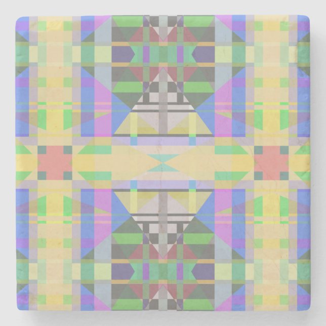 Yellow Green Blue Lila Geometric Steinuntersetzer (Vorderseite)
