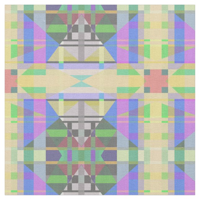 Yellow Green Blue Lila Geometric Stoff (Nahaufnahme)