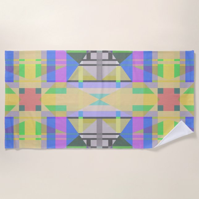 Yellow Green Blue Lila Geometric Strandtuch (Vorderseite)