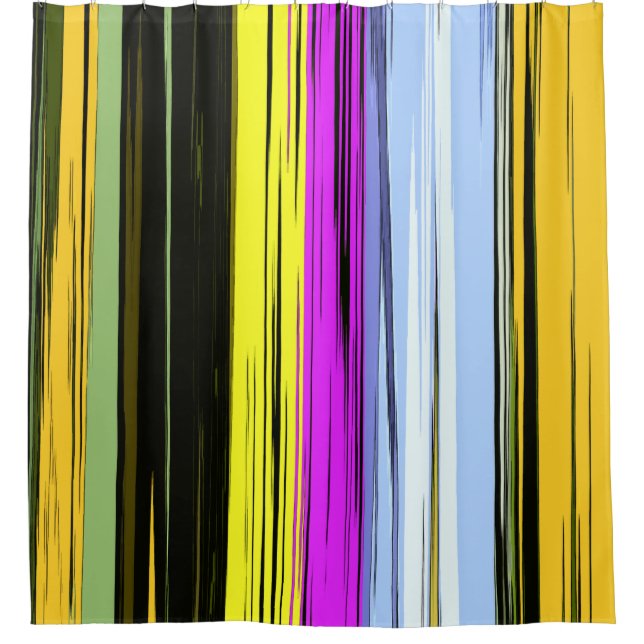 Yellow Green Blue Purple Black Vertical Stripes Duschvorhang (Vorderseite)