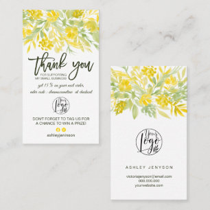 Yellow Green Blumenschrift-Logo-Auftrag danke Visitenkarte