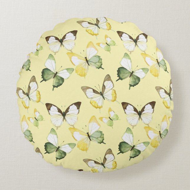 Yellow Green Butterflies Birthday Rundes Kissen (Vorderseite)