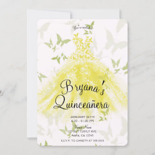 Yellow Green Butterfly Dress Quinceañera Einladung