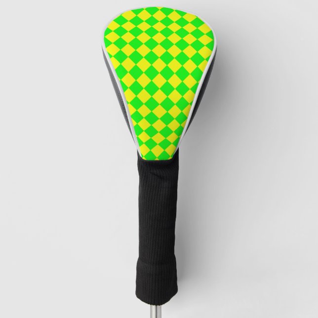 Yellow Green Checker Diamond Pattern Golf Headcover (Vorderseite)