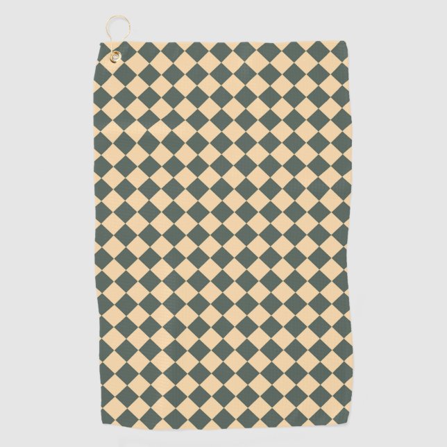 Yellow Green Checker Diamond Pattern Golfhandtuch (Vorderseite)