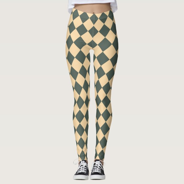 Yellow Green Checker Diamond Pattern Leggings (Vorderseite)