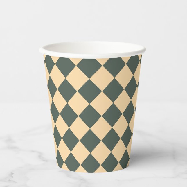 Yellow Green Checker Diamond Pattern Pappbecher (Vorderseite)