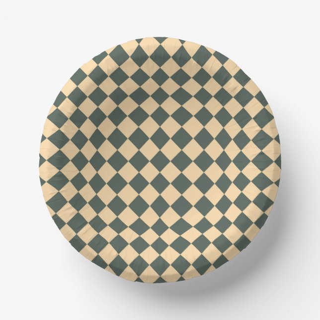 Yellow Green Checker Diamond Pattern Pappteller (Vorderseite)