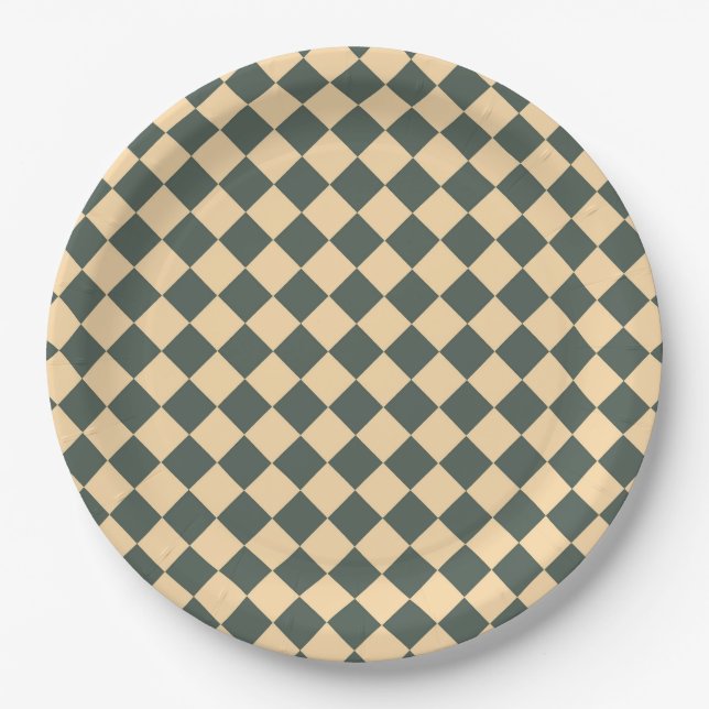 Yellow Green Checker Diamond Pattern Pappteller (Vorderseite)