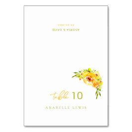 Yellow Green Floral Guest Name Wedding Place Card Tischnummer