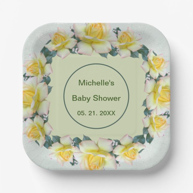 Yellow Green Florals Tafelgeschirr Pappteller (Vorderseite)