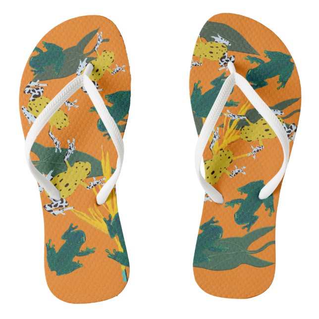 Yellow Green Frogs Pattern Flip Flops (Fußbett)