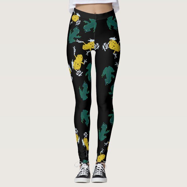 Yellow Green Frogs Pattern Leggings (Vorderseite)