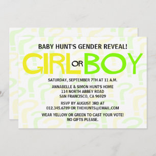 Yellow & Green Gender Reveal Baby Shower Party Einladung