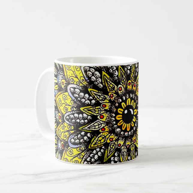 Yellow Green Hand Drawn Mandala Design Kaffeetasse (Vorderseite Links)