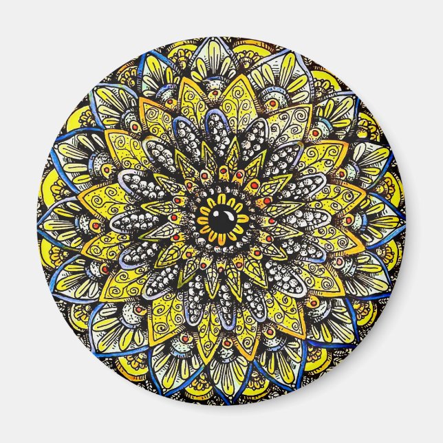 Yellow Green Hand Drawn Mandala Design Magnet (Vorne)