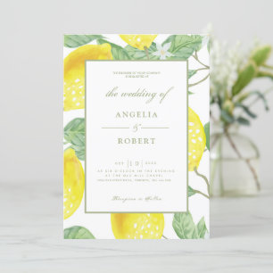 Yellow Green Lemons & Foliage Wedding Einladung