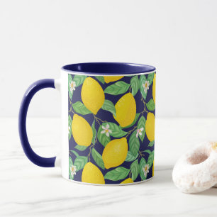 Yellow Green Navy Blue Lemon Muster Tasse