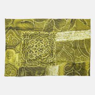 Yellow Green Patchwork Stoff Textur Handtuch