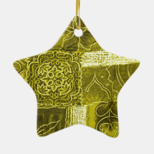 Yellow Green Patchwork Stoff Textur Keramik Ornament