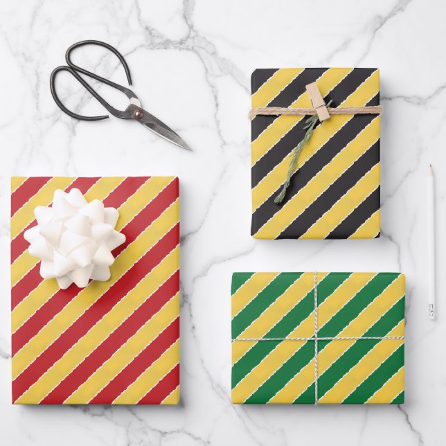 Yellow Green Red Stripes Imitate drehen Weihnachte Geschenkpapier Set (Vorderseite)