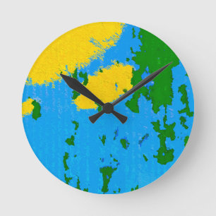 Yellow Green Sky Blue Peeling Paint Runde Wanduhr