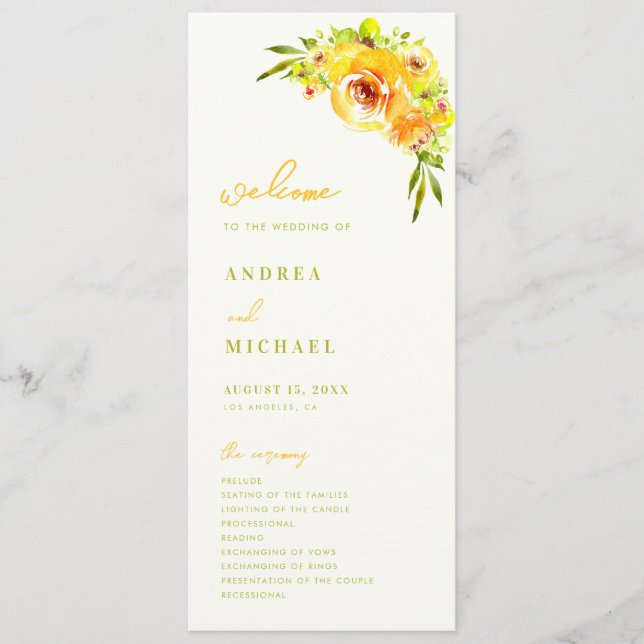 Yellow Green Summer Floral Vibrant Bloom Wedding Programm (Vorderseite)