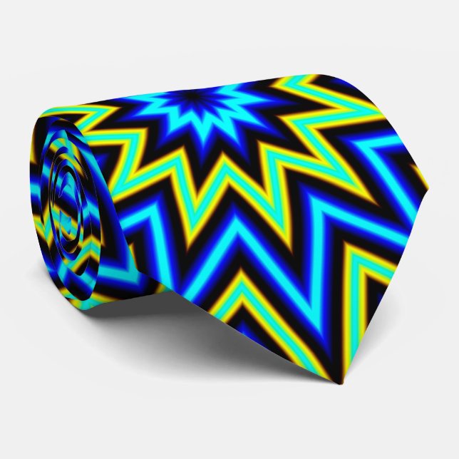 Yellow Green und Blue Psychedelic Star Pattern Kra Krawatte (Gerollt)