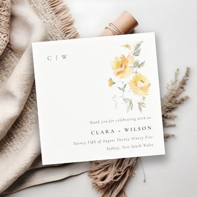 Yellow Green Watercolor Rose Blume Hochzeit Serviette (Von Creator hochgeladen)