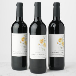 Yellow Green Watercolor Rose Blume Hochzeit Weinetikett