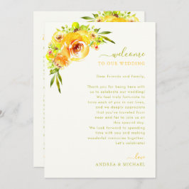 Yellow Green Wedding Welcome Letter Itinerary Card Einladung