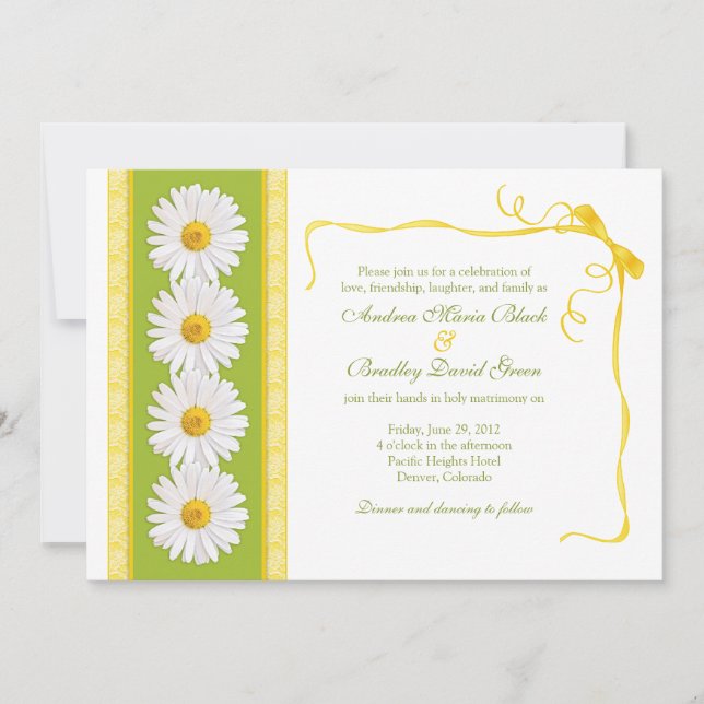 Yellow Green White Shasta Daisy Wedding Einladung (Vorderseite)