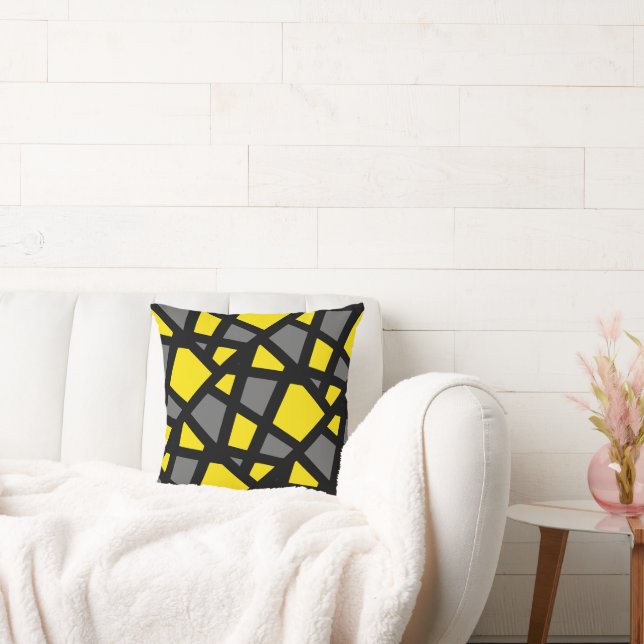 Yellow Grey Black Geometric Pattern Kissen (Liege)