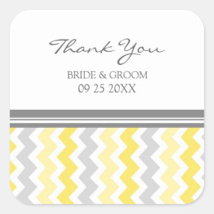 Yellow Grey Chevron Thank You Wedding Favor Tags Quadratischer Aufkleber