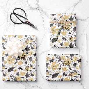 Yellow Grey Clematis Painted Watercolor Floral Geschenkpapier Set