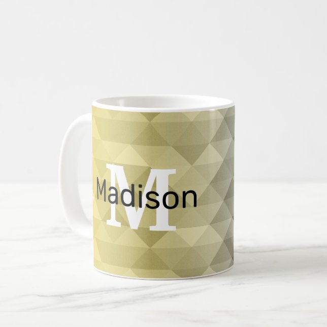 Yellow Grey Cool Ombre Geometric pattern Monogram Kaffeetasse (Vorderseite Links)