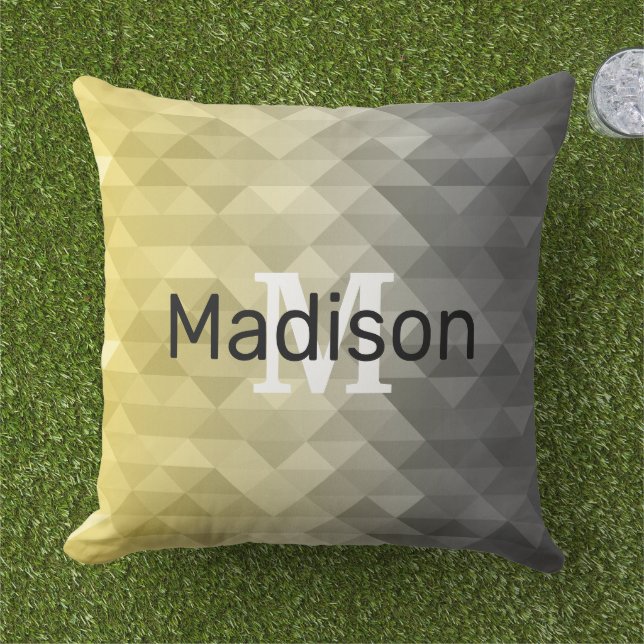 Yellow Grey Cool Ombre Geometric pattern Monogram Kissen (Gras)