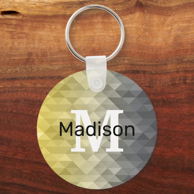 Yellow Grey Cool Ombre Geometric pattern Monogram Schlüsselanhänger (Vorderseite)