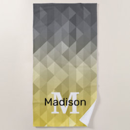 Yellow Grey Cool Ombre Geometric pattern Monogram Strandtuch