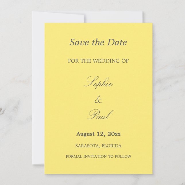 Yellow Grey Elegant Wedding Save the Date (Vorderseite)