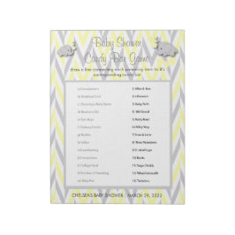 Yellow & Grey Elephant Baby Shower Candy Game Notizblock