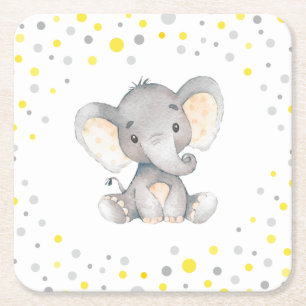 Yellow Grey Elephant Neutral Baby Shower Sprinkle Rechteckiger Pappuntersetzer