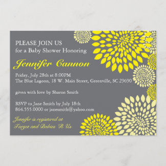 Yellow Grey Floral Modern Baby Shower Einladungen