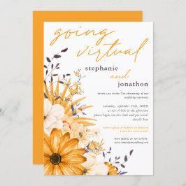 Yellow Grey Florals Watercolor Virtual Wedding Einladung