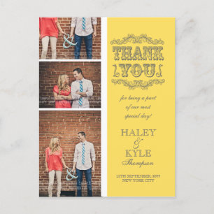 Yellow & Grey Foto Wedding Danke Post Card Postkarte