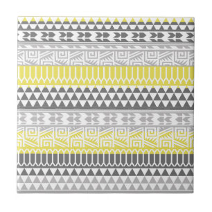 Yellow Grey Geometric Aztec Tribal Print Pattern Fliese