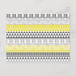 Yellow Grey Geometric Aztec Tribal Print Pattern Postkarte
